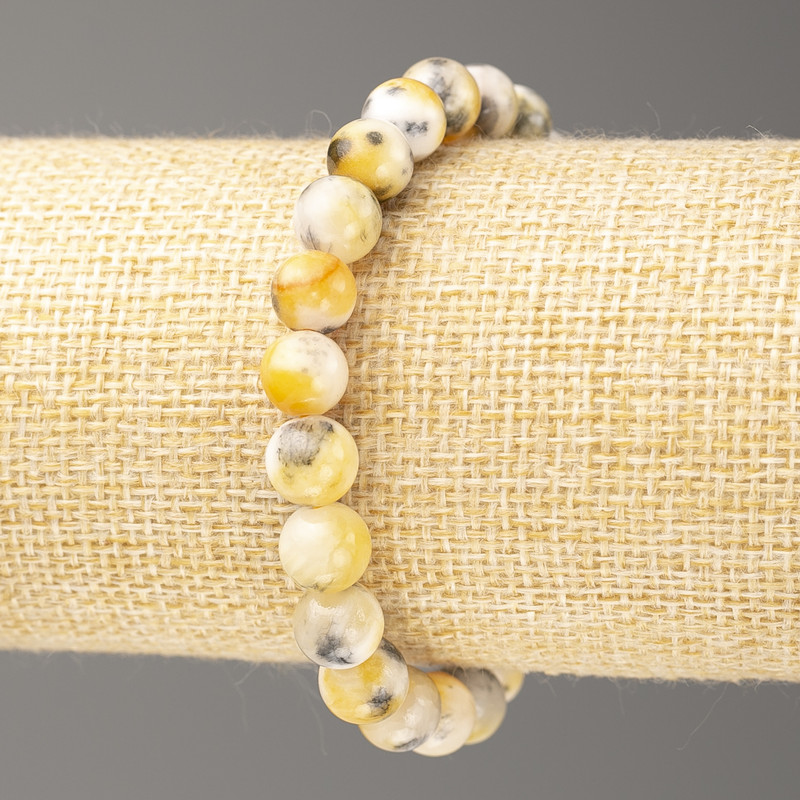 Grey-Yellow-White Ocean Jade Bracelet (imitation acrylic), diameter 8mm +/-, length 18cm+/- smooth bead on elastic