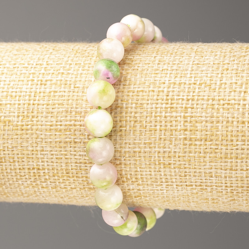 Pink-Green-White Ocean Jade Bracelet (imitation acrylic), diameter 8mm +/-, length 18cm+/- smooth bead on elastic