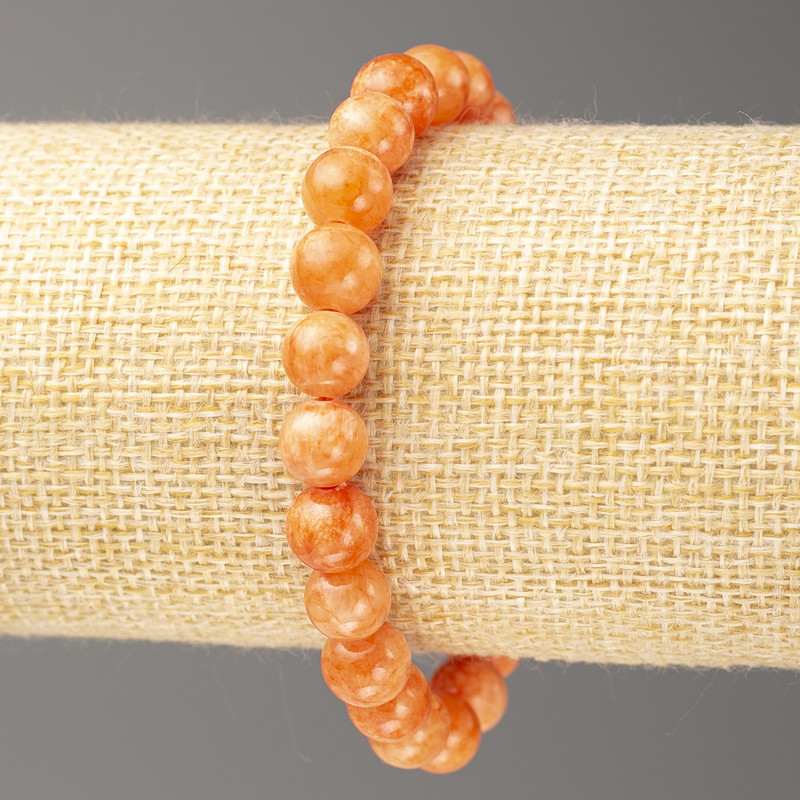 Orange Coral Bracelet (imitation acrylic), 8mm +/- diameter, 18cm +/- length, smooth bead on elastic band