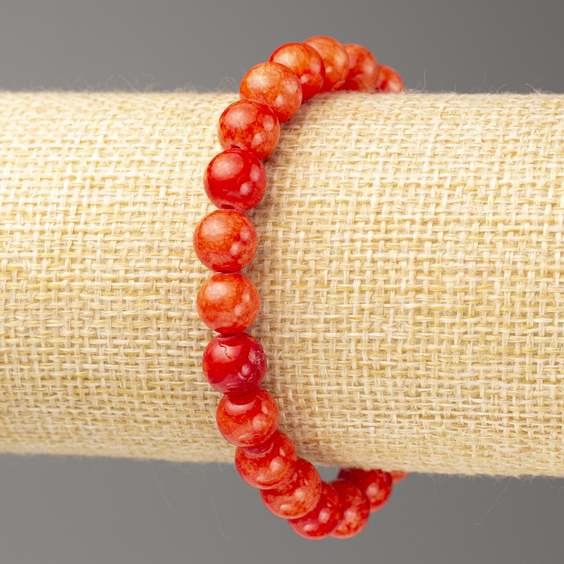 Red Coral Bracelet (imitation acrylic), 8mm +/- diameter, 18cm +/- length, smooth bead on elastic band