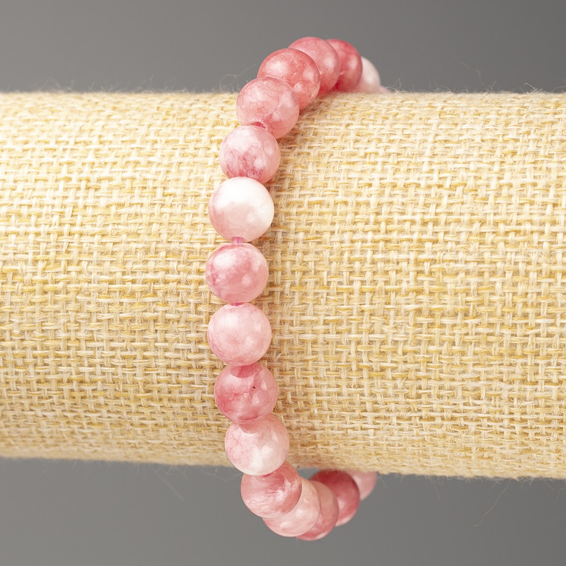Strawberry-White Ocean Jade Bracelet (imitation acrylic), diameter 8mm +/-, length 18cm+/- smooth bead on elastic