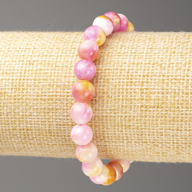 Pink-Yellow-White Ocean Jade Bracelet (imitation acrylic), diameter 8mm +/-, length 18cm+/- smooth bead on elastic
