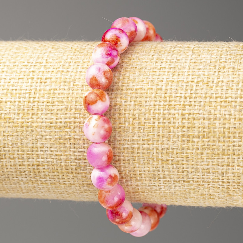 Bracelet Raspberry-Rust-White Ocean Jade (imitation acrylic), diameter 8mm +-, length 18cm+- smooth bead on elastic