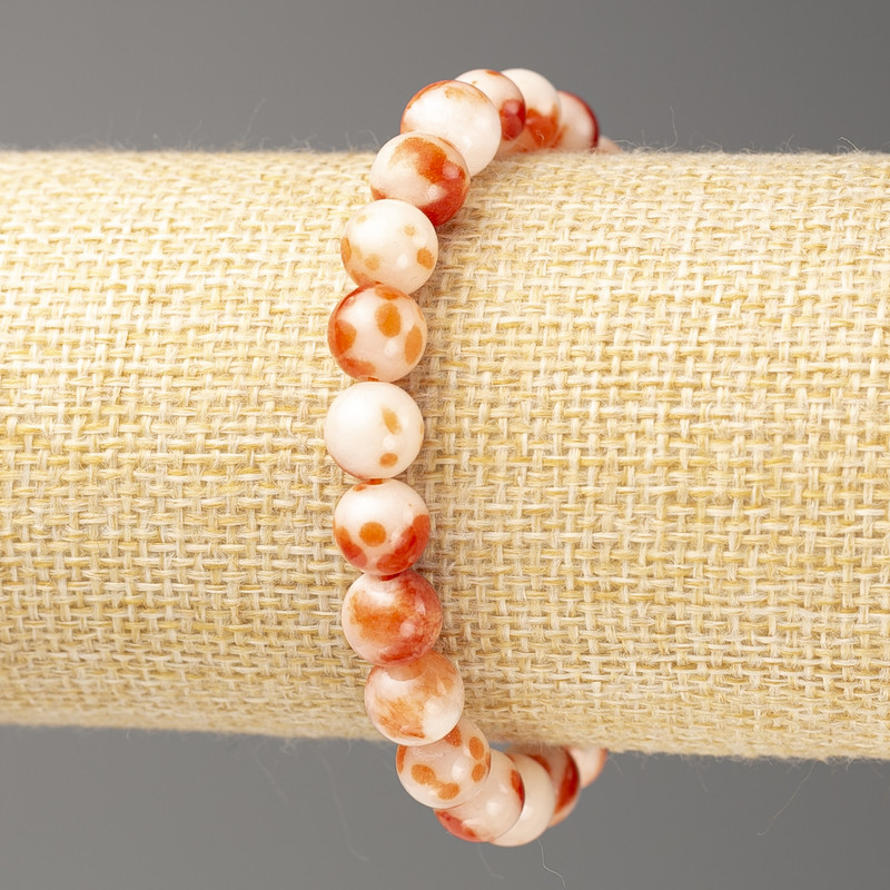 Bracelet Rust-White Ocean Jade (imitation acrylic), diameter 8mm +-, length 18cm+- smooth bead on elastic