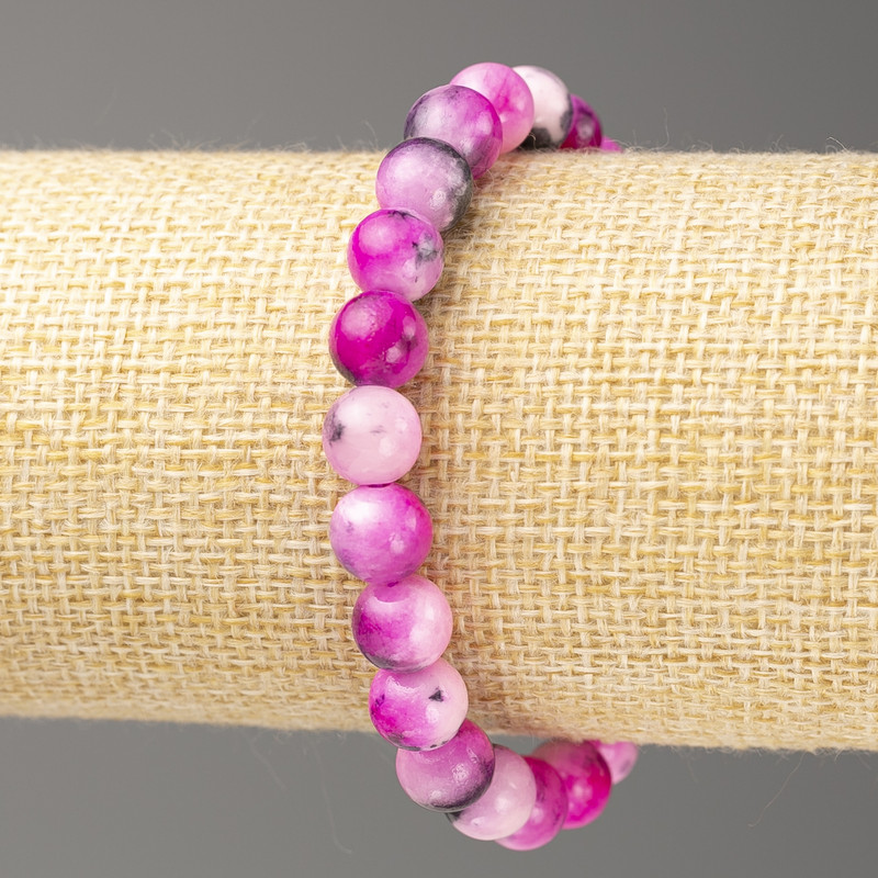 Bracelet Raspberry-Grey-White Ocean Jade (imitation acrylic), diameter 8mm +-, length 18cm+- smooth bead on elastic