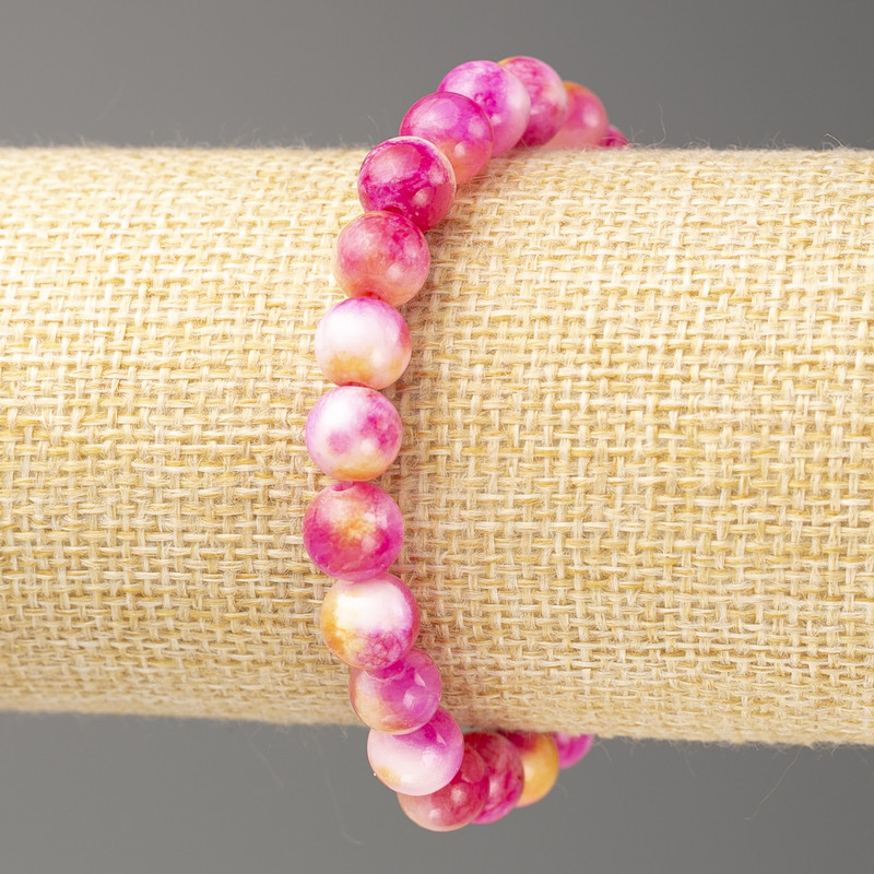 Bracelet Raspberry-Yellow-White Ocean Jade (imitation acrylic), diameter 8mm +-, length 18cm+- smooth bead on elastic