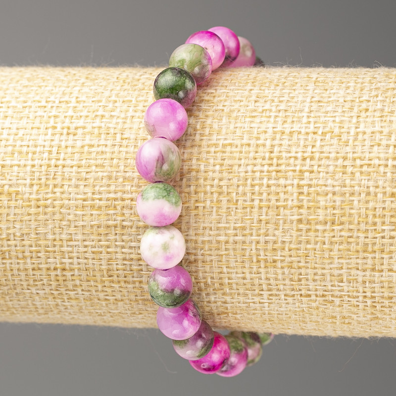 Bracelet Raspberry-Green-Grey Ocean Jade (imitation acrylic), diameter 8mm +-, length 18cm+- smooth bead on elastic
