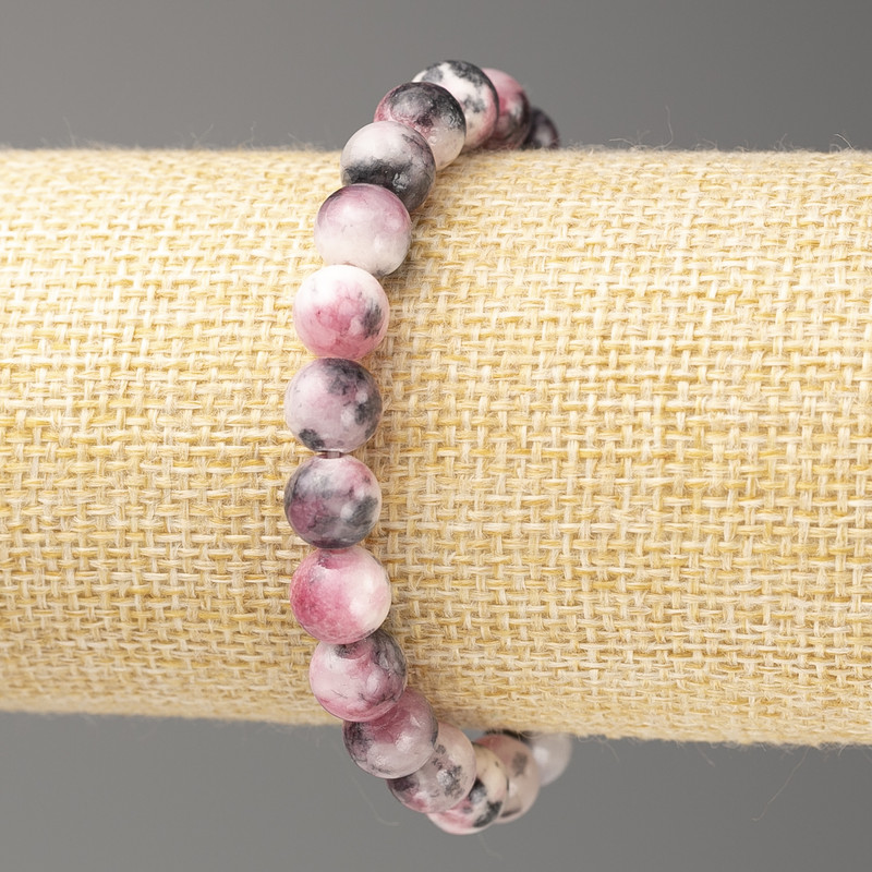 Bracelet Pink-Grey-White Ocean Jade (imitation acrylic), diameter 8mm +-, length 18cm+- smooth bead on elastic