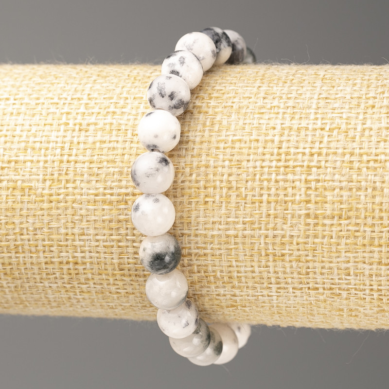 Bracelet Grey-White Ocean Jade (imitation acrylic), diameter 8mm +-, length 18cm+- smooth bead on elastic