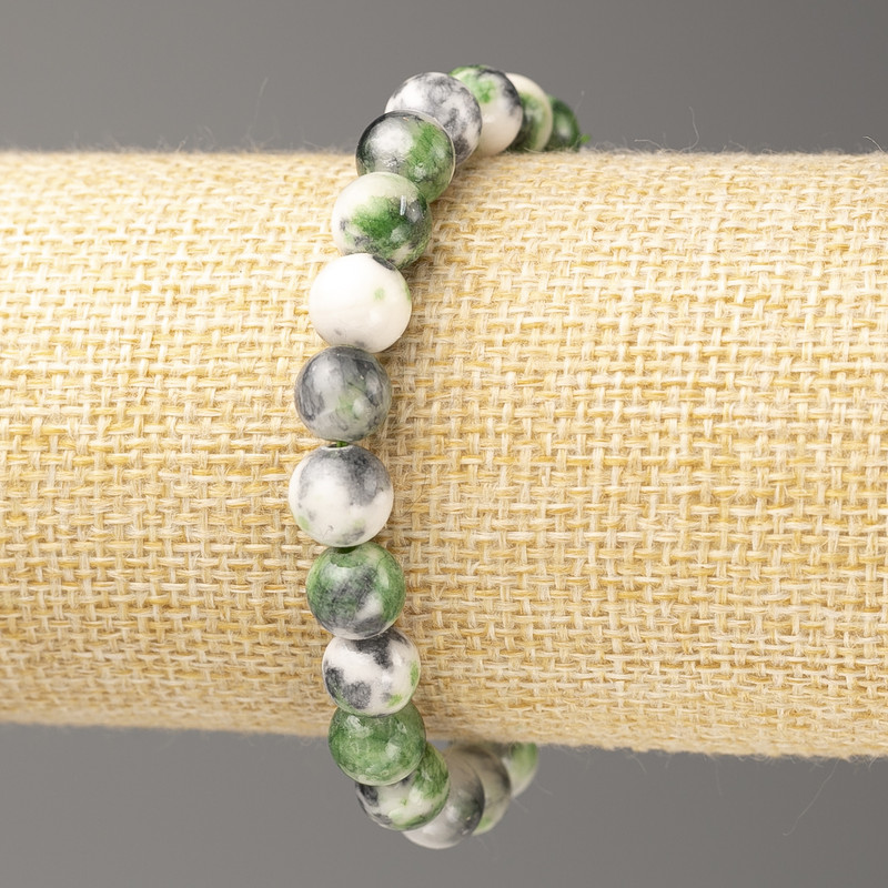 Bracelet Grey-Green-White Ocean Jade (imitation acrylic), diameter 8mm +-, length 18cm+- smooth bead on elastic