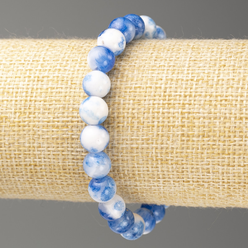 Bracelet Blue-White Ocean Jade (imitation acrylic), diameter 8mm +-, length 18cm+- smooth bead on elastic