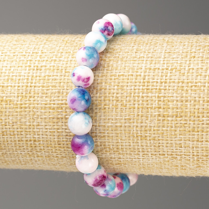 Bracelet Sky Blue-Pink-White Ocean Jade (imitation acrylic), diameter 8mm +-, length 18cm+- smooth bead on elastic