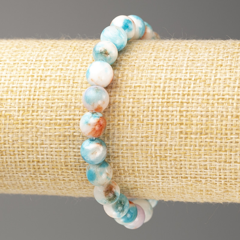 Sky Blue-Rust-White Ocean Jade Bracelet (imitation acrylic), diameter 8mm +/-, length 18cm+/- smooth bead on elastic