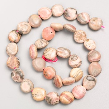 Beads on Thread, Natural Stone Rhodochrosite Tumbled, diameter 11x15mm+-, length 40cm+