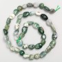 Beads on Thread, Natural Stone Moss Agate Tumbled d 8x13-6x8mm+-, length 40cm+