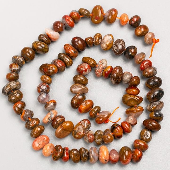 Beads on Thread, Natural Stone Jasper Tumbled d 8x5mm+-, length 40cm+