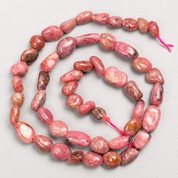Beads on Thread, Natural Stone Rhodochrosite Tumbled d 7x9-6x7mm+-, length 40cm+