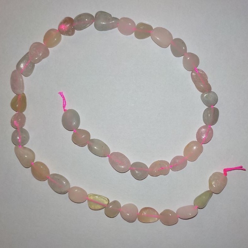 Beads on Thread, Natural Stone Morganite Tumbled, diameter 9x12mm+-, length 41cm+
