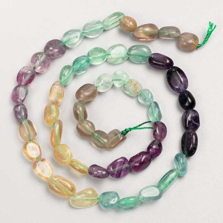 Fluorite Beads on Thread, Tumbled, d 7×11-6×7mm, length 41cm