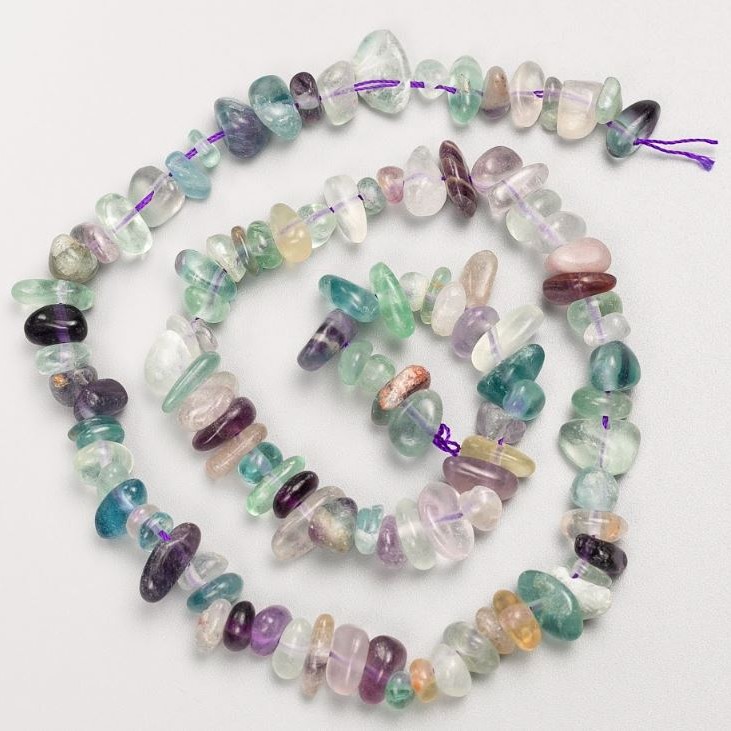 Beads on Thread, Natural Stone Fluorite Tumbled d 8x4mm+-, length 40cm+