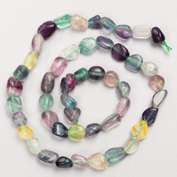 Beads on a thread of natural stone Fluorite tumbled d 8×9mm+-, thread length 40cm+