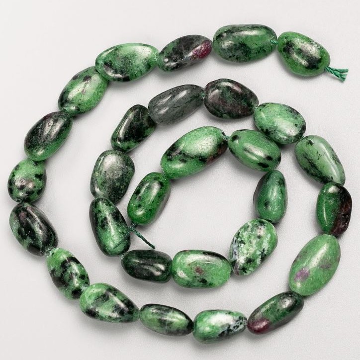 Zoisite Beads on Thread, Tumbled, d 15×9 mm ±, length 41 cm ±