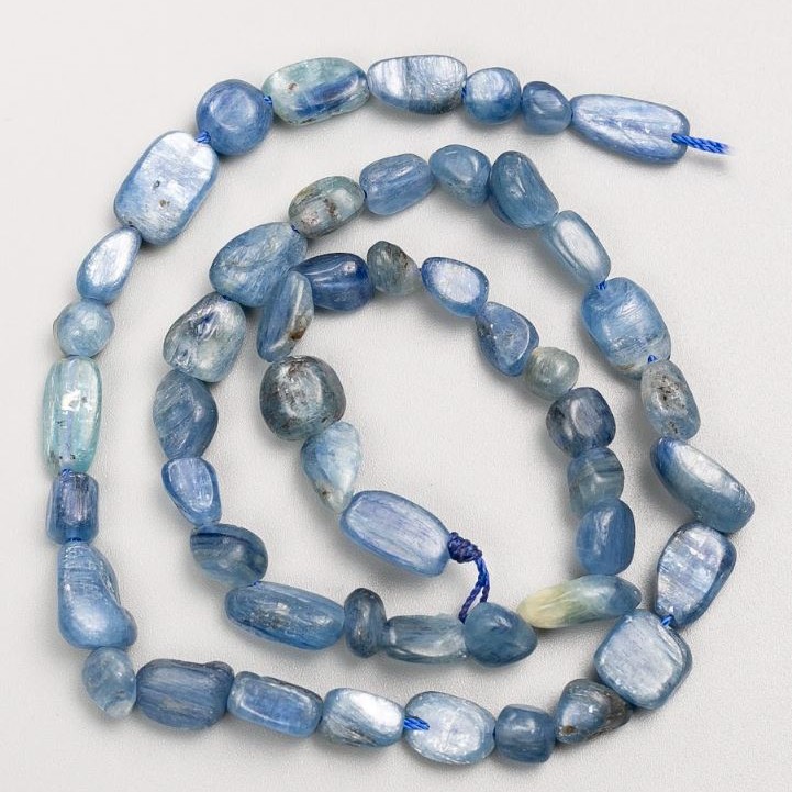 Kyanite Beads on a Thread - tumbled, d 8×11-6×7 mm, length 40 cm