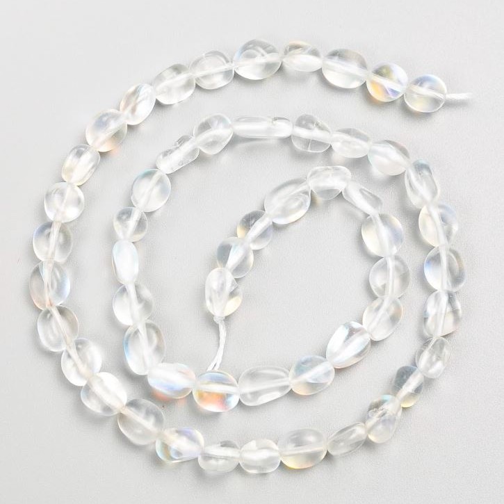 Opal Glass Beads on Thread Tumbled 6×7 mm, length 40 cm