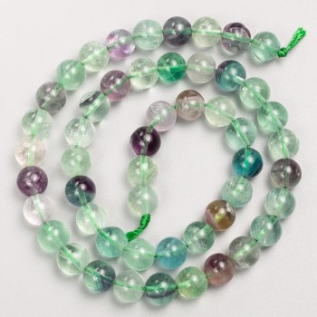 Fluorite Beads on Thread - Smooth Round Bead, 8mm Diameter, 39cm Length +