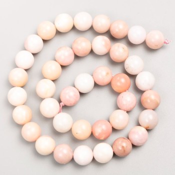 Beads on a Thread Natural Stone Pink Opal Smooth Ball, Diameter 10mm, Length 38cm+