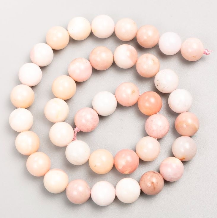 Beads on a Thread Natural Stone Pink Opal Smooth Ball, Diameter 10mm, Length 38cm+