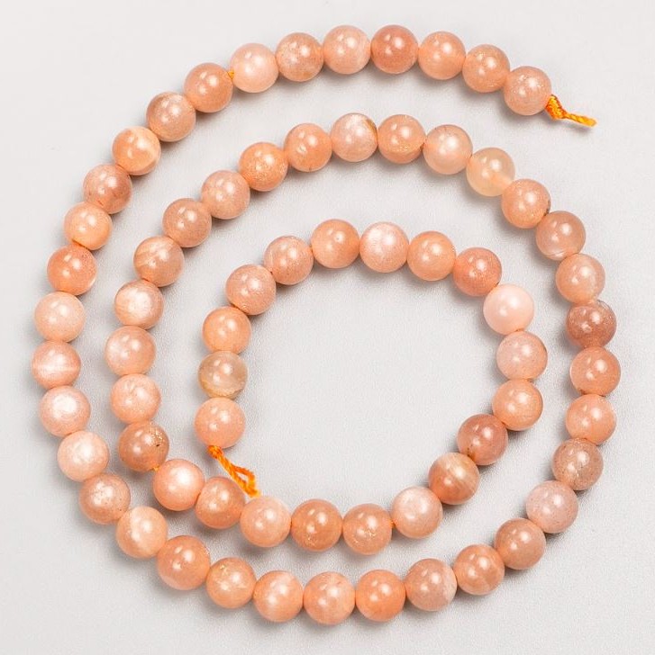 Natural Selenite Beads on Thread Smooth Round 6mm Ø, 39cm Length