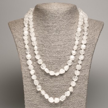 Long Necklace made of Rock Crystal and White Quartz Stone, Tumbled, Diameter 5x8-10mm+-, Length 110cm+