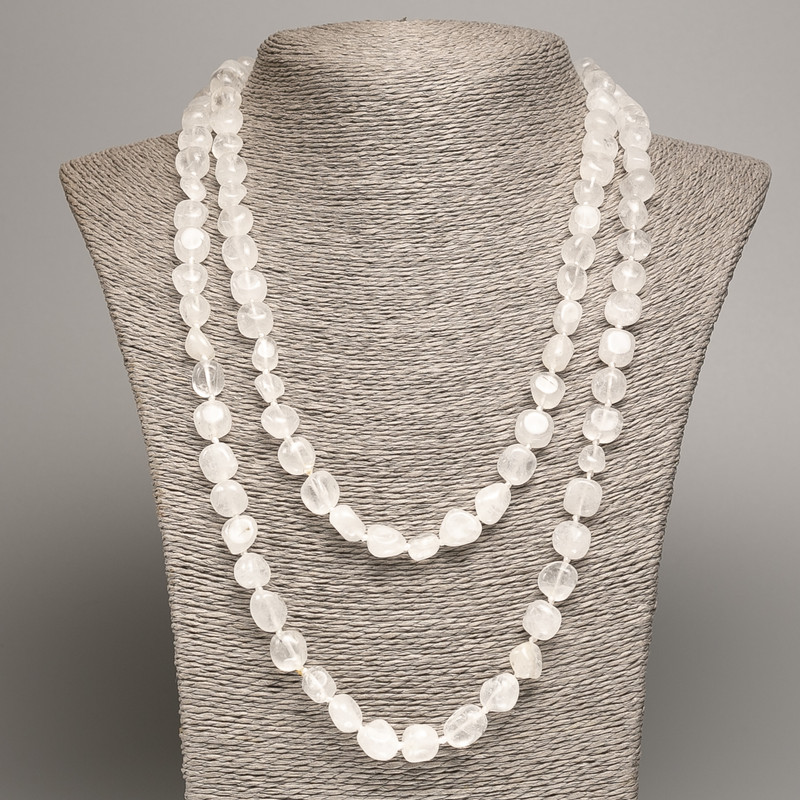 Long Necklace made of Rock Crystal and White Quartz Stone, Tumbled, Diameter 5x8-10mm+-, Length 110cm+