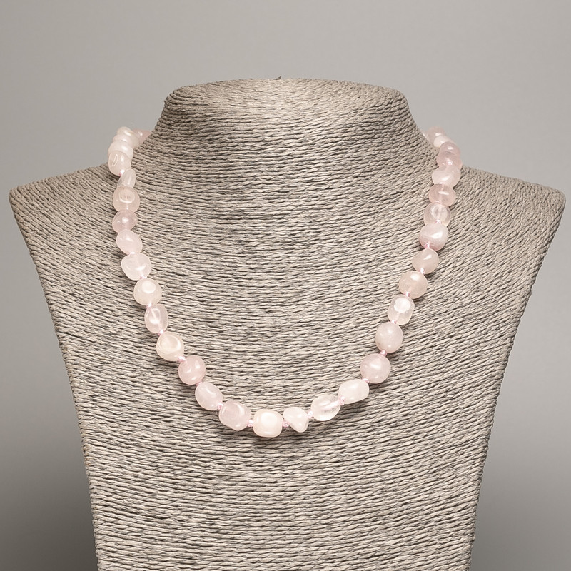Rose Quartz Necklace, tumbled beads, diameter 5x8-10mm+/-, length 50cm+