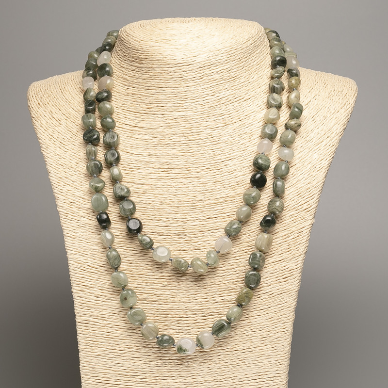 Long Necklace Seraphinite, Tumbled, Diameter 5x8-10mm+-, Length 110cm+