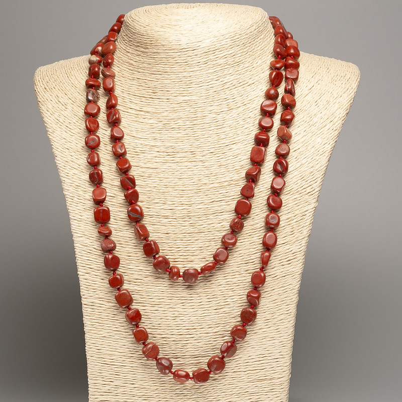 Long Necklace made of Red Jasper Stone, Tumbled, Diameter 5x8-10mm+-, Length 110cm+