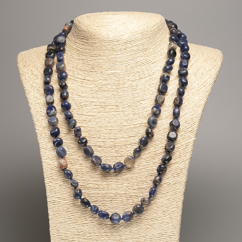 Long Sodalite Necklace, tumbled beads, diameter 5x8-10mm+/-, length 110cm+