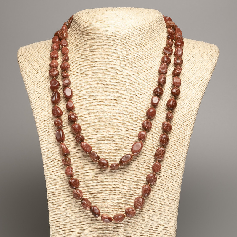 Long Golden Sand Aventurine (synth.) Necklace, tumbled beads, diameter 5x8-10mm+/-, length 110cm+