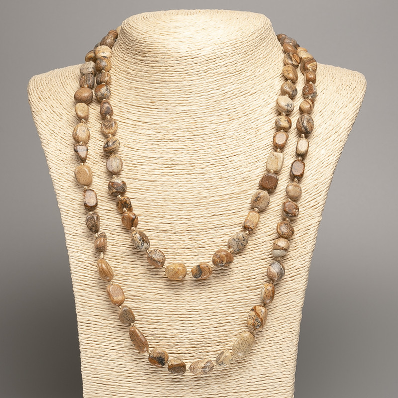 Long Picture Jasper Necklace, tumbled beads, diameter 5x8-10-15mm+/-, length 110cm+