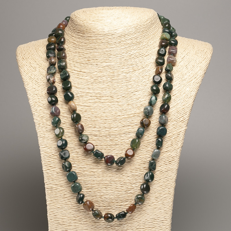Long Green Jasper Necklace, tumbled beads, diameter 5x8-10mm+/-, length 110cm+
