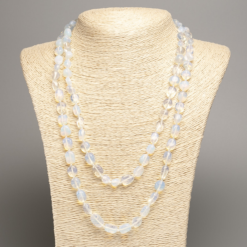 Long Opalite (synth.) Necklace, tumbled beads, diameter 5x8-10mm+/-, length 110cm+
