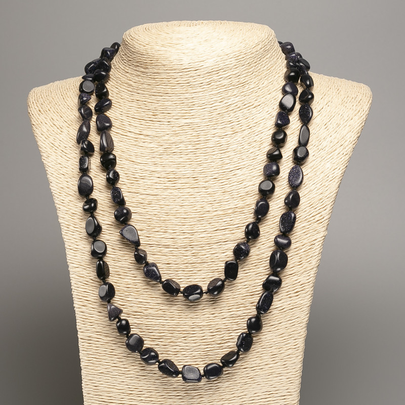 Long Blue Sand Aventurine (synth.) Necklace, tumbled beads, diameter 5x8-10mm+/-, length 110cm+