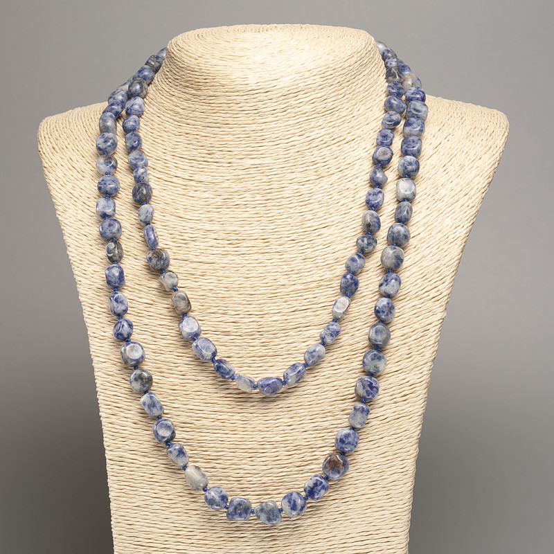 Long Sodalite Necklace, tumbled beads, diameter 5x8-10mm+/-, length 110cm+