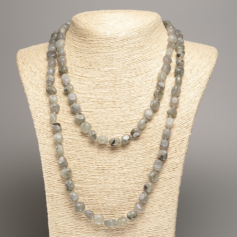 Long Labradorite Necklace, tumbled beads, diameter 5x8-10mm+/-, length 110cm+