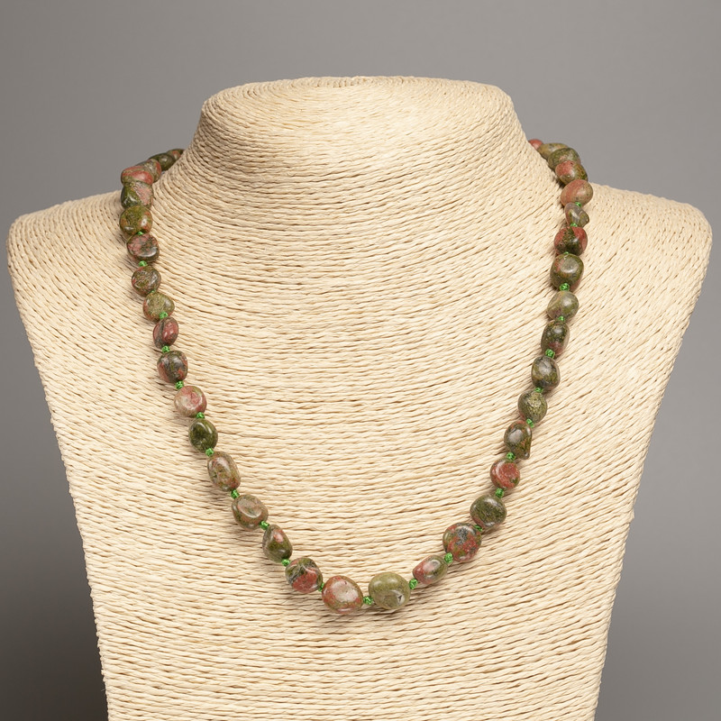 Unakite Jasper Necklace, tumbled beads, diameter 5x8-10mm+/-, length 50cm+