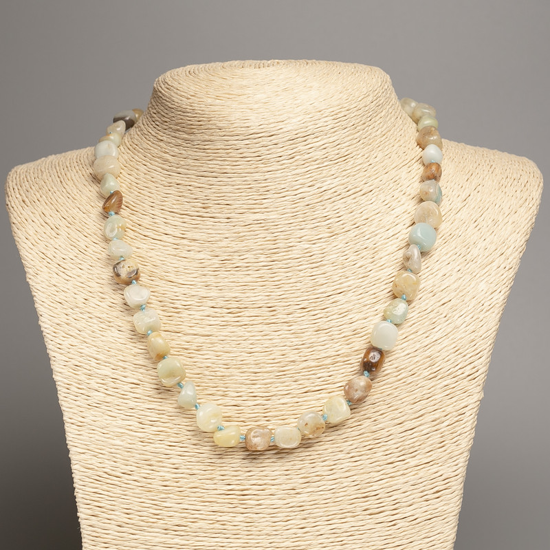 Necklace of Amazonite Stone, Tumbled, Diameter 5x8-9mm+-, Length 50cm+