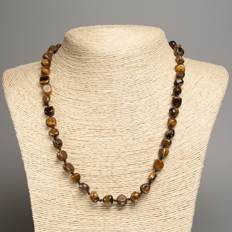 Necklace of Tiger's Eye Stone, Tumbled, Diameter 5x8mm+-, Length 50cm+