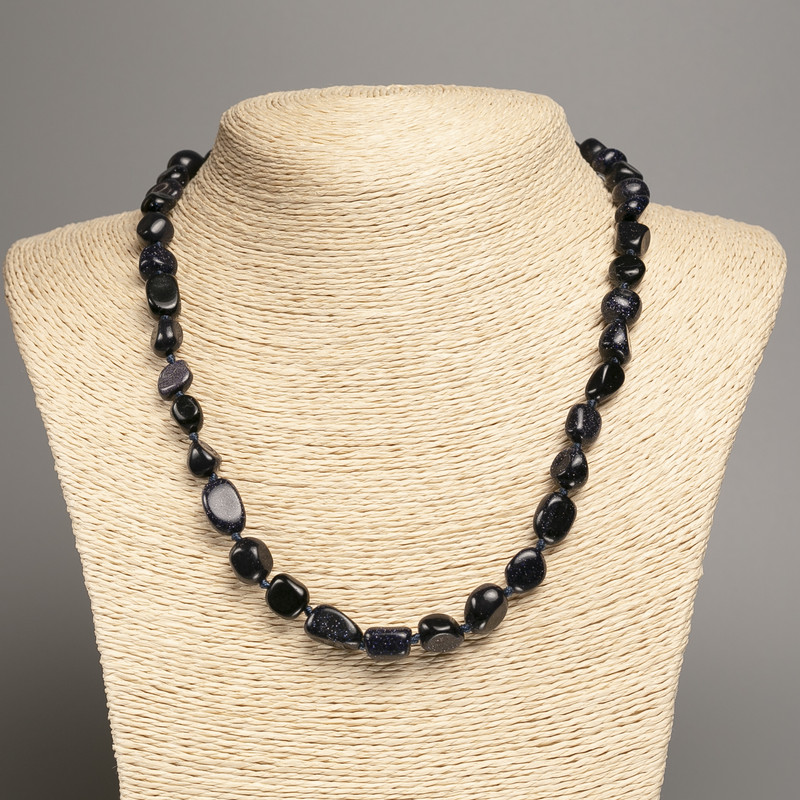 Necklace of Aventurine (Blue Sand) Stone, Tumbled, Diameter 5x8-10mm+-, Length 50cm+