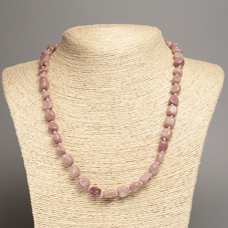 Necklace of Rhodonite Stone, Tumbled, Diameter 5x8-10mm+-, Length 50cm+